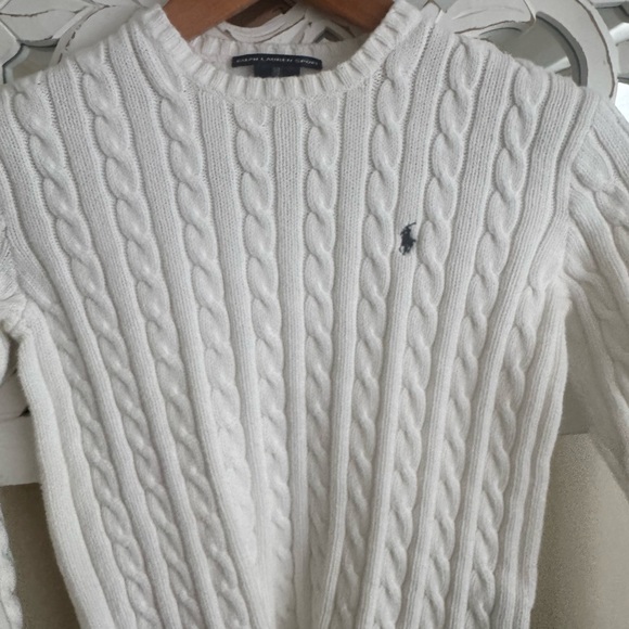 Ralph Lauren Signature Crew Neck Cotton Cable Knit Sweater White XS - Picture 4 of 13
